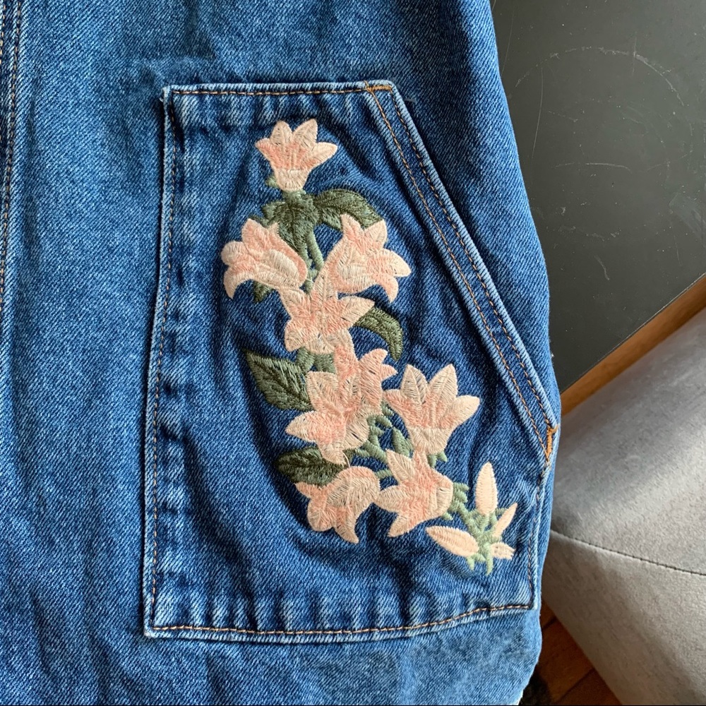 Topshop Denim Embroidered Overalls - Picture 3 of 5